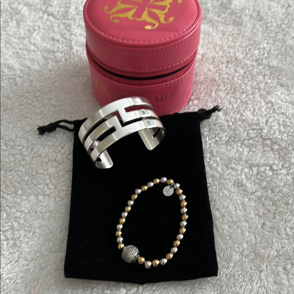 Rustic Cuff Silver and Gold Bracelet Set